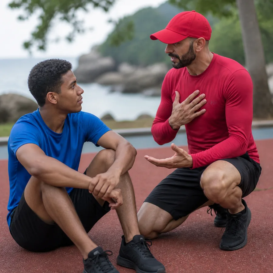 Coach Zaher rassure calmement la victime